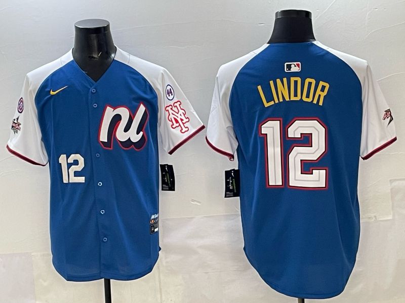 Men New York Mets #12 Lindor Blue white All star 2025 Nike MLB Jersey style 07->new york mets->MLB Jersey